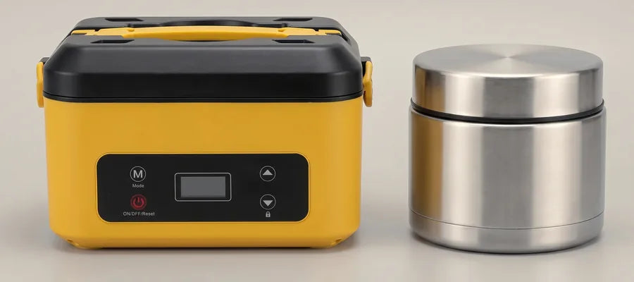 The Ember Pro beside a food thermos, photographed at the same scale